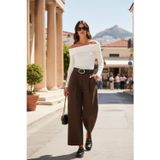 Lela Wide Leg Yüksek Bel Geniş Paça Kemerli Bayan Pantolon 68351223 KAHVE