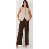Lela Wide Leg Yüksek Bel Geniş Paça Kemerli Bayan Pantolon 68351245 KAHVE