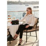 Lela Yaka Detaylı Regular Fit Şifon Bayan Gömlek 61114410 EKRU-SİYAH