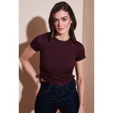 Lela Yanlardan Büzgülü Kısa Kollu Crop Bluz Bayan Bluz 5864010 - M - Vişne