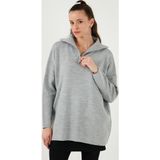 Lela Yarım Fermuarlı Onesize Triko Bayan Kazak 4616079Y AÇIK GRİ