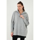 Lela Yarım Fermuarlı Oversize Triko Kazak Bayan Kazak 4616079Y - Standart - Açık Gri