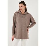 Lela Yarım Fermuarlı Oversize Triko Kazak Bayan Kazak 4616079Y - Standart - Koyu Vizon