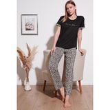 Lela Yumuşak Dokulu Bisiklet Yaka Bayan Pijama Takımı 6097605 SİYAH-LEOPAR