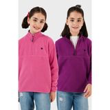 Lela Yumuşak Dokulu Fermuarlı Dik Yaka Şardonlu 2'li Paket Polar Çocuk Polar 5905002S2 - Koyu Pembe - Mor - 11 - 12 Yaş