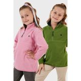 Lela Yumuşak Dokulu Fermuarlı Dik Yaka Şardonlu 2'li Paket Polar Çocuk Polar 5905002S2 - Yeşil - Pembe - 7 - 8 Yaş