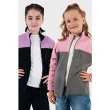 Lela Yumuşak Dokulu Fermuarlı Renk Bloklu Dik Yaka Cepli 2'li Paket Çocuk Polar 5905001S2 Lila Siyah-Şeker Pembe Gri