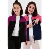 Lela Yumuşak Dokulu Fermuarlı Renk Bloklu Dik Yaka Cepli 2'li Paket Hırka Çocuk Polar 5905001S2 Fuşya Lacivert-Mor Siyah
