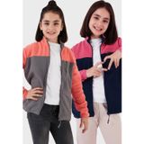 Lela Yumuşak Dokulu Fermuarlı Renk Bloklu Dik Yaka Cepli 2'li Paket Hırka Çocuk Polar 5905001S2 Fuşya Lacivert-Somon Gri