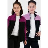 Lela Yumuşak Dokulu Fermuarlı Renk Bloklu Dik Yaka Cepli 2'li Paket Hırka Çocuk Polar 5905001S2 Lila Siyah-Mor Siyah