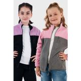Lela Yumuşak Dokulu Fermuarlı Renk Bloklu Dik Yaka Cepli 2'li Paket Hırka Çocuk Polar 5905001S2 Lila Siyah-Şeker Pembe Gri