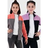 Lela Yumuşak Dokulu Fermuarlı Renk Bloklu Dik Yaka Cepli 2'li Paket Hırka Çocuk Polar 5905001S2 Lila Siyah-Somon Gri