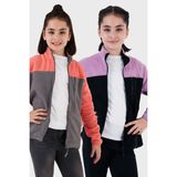 Lela Yumuşak Dokulu Fermuarlı Renk Bloklu Dik Yaka Cepli 2'li Paket Hırka Polar Çocuk POLAR 5905001S2 - Lila - Gri - 9 - 10 Yaş