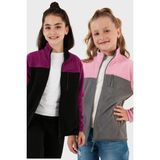 Lela Yumuşak Dokulu Fermuarlı Renk Bloklu Dik Yaka Cepli 2'li Paket Hırka Polar Çocuk POLAR 5905001S2 - Mor - Pembe - 7 - 8 Yaş