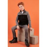 Lela Yumuşak Dokulu Fermuarlı Renk Bloklu Dik Yaka Cepli Hırka Unisex Çocuk Polar 5905001 Gri-Siyah