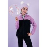 Lela Yumuşak Dokulu Fermuarlı Renk Bloklu Dik Yaka Cepli Hırka Unisex Çocuk Polar 5905001 Lila-Siyah
