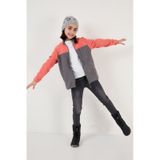 Lela Yumuşak Dokulu Fermuarlı Renk Bloklu Dik Yaka Cepli Hırka Unisex Çocuk Polar 5905001 Somon-Gri
