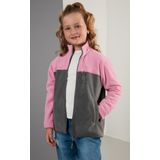Lela Yumuşak Dokulu Fermuarlı Renk Bloklu Dik Yaka Cepli Unisex Çocuk Polar 5905001 Şeker Pembe-Gri