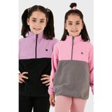 Lela Yumuşak Dokulu Yarım Fermuarlı Renk Bloklu Dik Yaka 2'li Paket Çocuk Polar 5905004S2 Lila Siyah-Şeker Pembe Gri