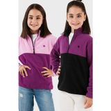 Lela Yumuşak Dokulu Yarım Fermuarlı Renk Bloklu Dik Yaka 2'li Paket Çocuk Polar 5905004S2 Mor Siyah-Şeker Pembe Mor