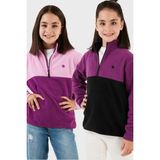 Lela Yumuşak Dokulu Yarım Fermuarlı Renk Bloklu Dik Yaka 2'li Paket Polar Çocuk Polar 5905004S2 - Bebe Pembe - 9 - 10 Yaş