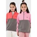 Lela Yumuşak Dokulu Yarım Fermuarlı Renk Bloklu Dik Yaka 2'li Paket Polar Çocuk Polar 5905004S2 - Gri - Somon Pembe - 9 - 10 Yaş