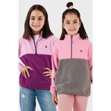 Lela Yumuşak Dokulu Yarım Fermuarlı Renk Bloklu Dik Yaka 2'li Paket Polar Çocuk Polar 5905004S2 - Pembe - Gri Melanj - 11 - 12 Yaş