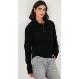 Lela Yün Karışımlı Regular Fit Düğmeli Bayan Polo Yaka Kazak 4617019 SİYAH