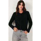 Lela Yün Karışımlı Regular Fit Düğmeli Polo Yaka Bayan Hırka 4617013 SİYAH