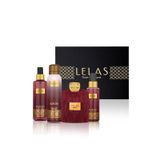 Lelas 1582 Bordo Kadin Erkek Siyah Kutulu Hediyelik Set (Parfum+Deodorant+Vucut Spreyi+Sac Spreyi)
