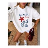 LELVANİ BEACH MOOD KIRMIZI DENİZ YILDIZ BASKILI BİSİKLET YAKA TİŞÖRT