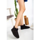 LEMİ SHOES Siyah Bağcıksız Düz Ve Ince Taban Içi Kürklü Kısa Süet Kadın Bot