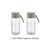 Lemmoni Qlux 2li Cam Yağdanlık Seti Yağlık & Sirkelik 500ML - Bej