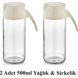 Lemmoni Qlux 2li Cam Yağdanlık Seti Yağlık & Sirkelik 500ML - Krem