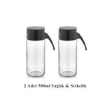 Lemmoni Qlux 2li Cam Yağdanlık Seti Yağlık & Sirkelik 500ML - Siyah