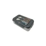 Lemmoni Qlux Taşınabilir Lunch Box, 2 Bölmeli, 1100ml, Çatal Kaşıklı, Gri