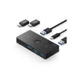 Lemorele H100, 2 Bilgisayar Için USB 3.0 - Type-C Switch Kvm, 3.5mm Ses ve Mikrofon Destekli 4 Port Çoklayıcı