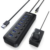 Lemorele TC111 7 Port USB 3.0 Hub Çoklayıcı - Açma Kapama Anahtarlı 5x Veri + 2x Şarj Istasyonu LED Göstergeli USB Çoğaltıcı Adaptör Laptop Masaüstü Pc Uyumlu - Siyah