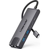 lemorele TC24, 5 in 1 Çoğaltıcı Hub - 1x Rj45 İnternet 2x USB 3.0 4K HDMI ve Type-C PD Şarj Girişli Çoklayıcı