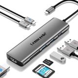 Lemorele TC38 8 In 1 Type-C Hub Çoklayıcı - 4K HDMI Görüntü, 100W Pd Hızlı Şarj, 3x USB 3.0, Sd/tf Kart Okuyucu Adaptör - Gri