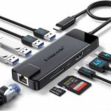 Lemorele TC93 10 In 1 Type-C Hub Çoklayıcı Multiport Dock Station - Gigabit Ethernet (RJ45), 4K HDMI Görüntü, 100W Pd Hızlı Şarj Adaptör - Koyu Gri