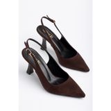 LEMUES SHOES Kadın Kahverengi Süet Tokalı Sivri Burun Kilasik Topuklu Ayakkabı