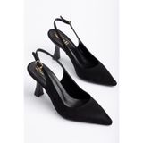 LEMUES SHOES Kadın Siyah Süet Tokalı Sivri Burun Kilasik Topuklu Ayakkabı