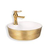 Lena E-5002A Altın Beyaz Tezgah Üstü Porselen Lavabo