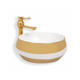 Lena E-8131 Yuvarlak 39 cm Altın Beyaz Çanak Lavabo