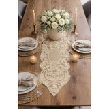 Lena Maison Luna Altın Simli Krem Dantel Runner/masa-Konsol Örtüsü 35X105 cm - Açık Krem - Altın - 35 x 105 cm