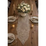 Lena Maison Luna Simli Vizon Krem Dantel Runner/Masa-Konsol Örtüsü 35x105 cm
