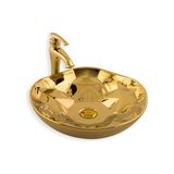 Lena - Tezgah Üstü Porselen Lavabo Outlet - E-5006A- - Altın
