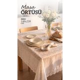LENDASHOP 140x220 cm Ekru Masa Örtüsü Dantel Kenarlı Leke Tutmaz Silinebilir Şık Yemek Masası Örtüsü