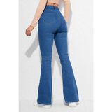 Lenithra Kadın Yüksek Bel İspanyol Paça Power Likra Kot Denim Jean - Açık Mavi - 36